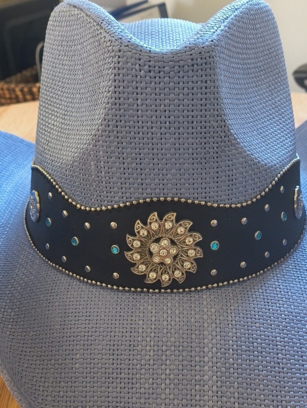 Light Blue Cowboy Hat with Decorative Black Band - Picture 3 of 6
